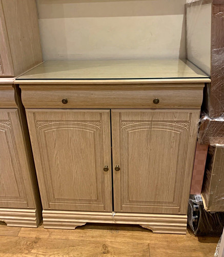 Beige oak display cabinet - beige,