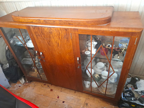 Brown wood glass 3 door - wood,